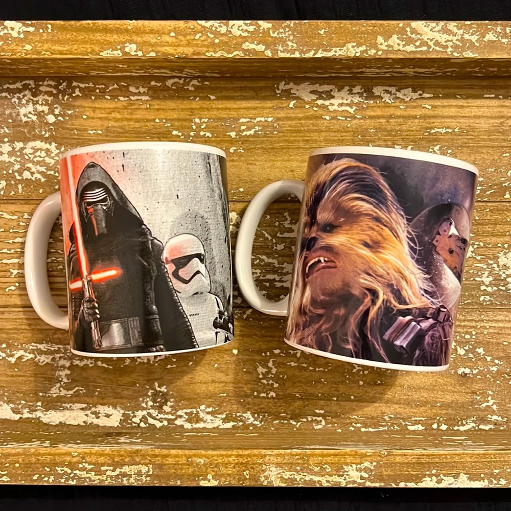 Pair of Disney Star Wars Coffee Mugs, Kylo Ren, Chewbacca